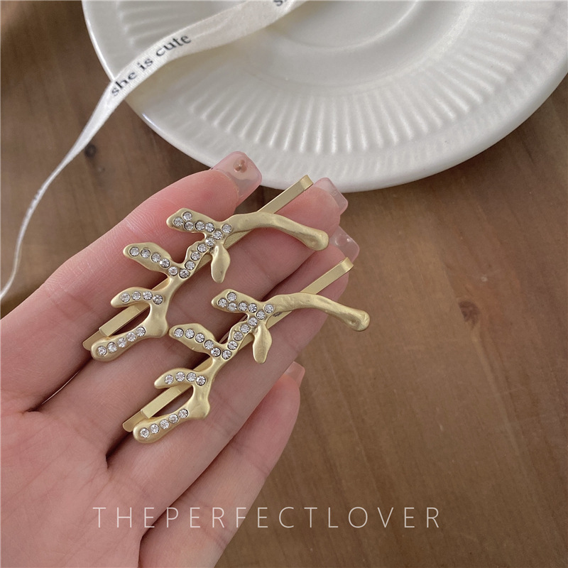 Ins Elegant Word Clip Antlers Metal Duckbill Clip Micro Inlaid Zircon Fashionable Retro Side Clip Headdress Accessories