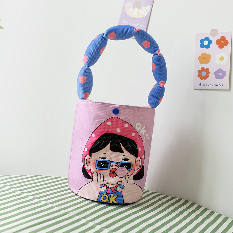 2023 Autumn and Winter Cartoon Cute Barrel Tote Hand Gift Children's Cotton Bag Underarm Hand Carrying Special-Interest Design