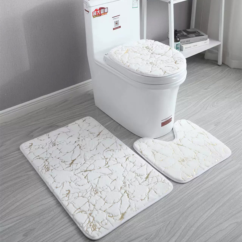 wholesale gilding toilet three-piece set imitation rabbit fur toilet cover bathroom mat door mat u-shaped mat non-slip absorbent carpet