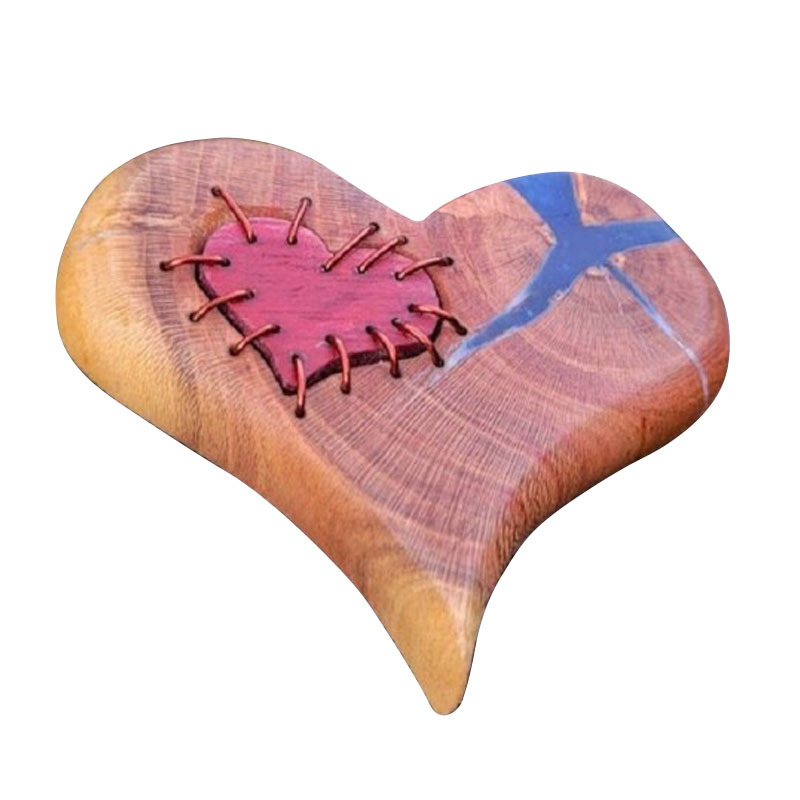 跨境新品创意缝补的心broken heart钥匙扣木质家居装饰摆件挂饰