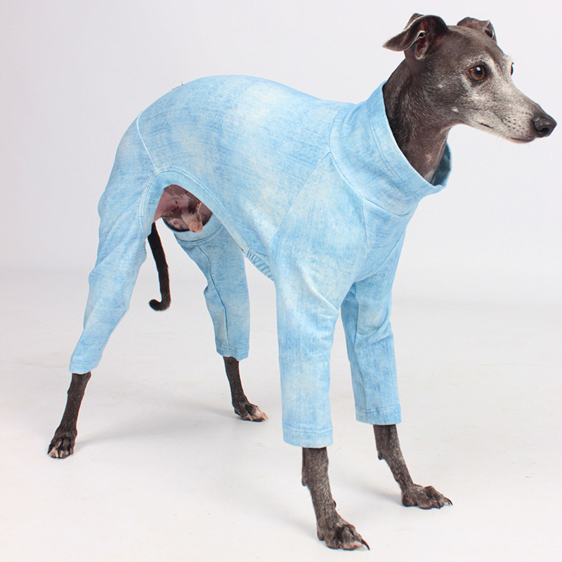 宠物衣服批发  牛仔效果高领灵缇惠比特猎犬大型狗狗四脚衣服