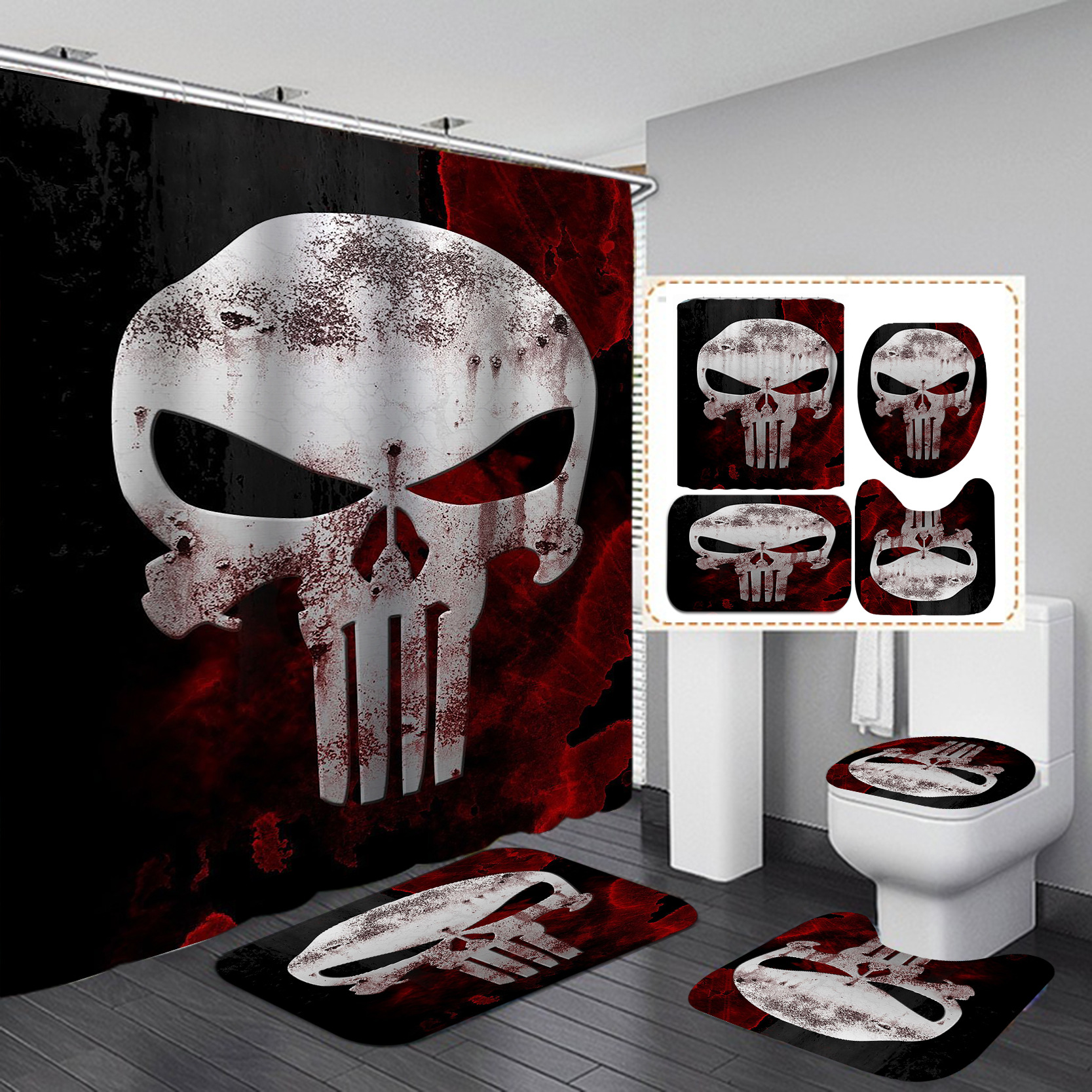 Halloween Shower Curtain Set Horror Series Waterproof Punch-Free Partition Curtain Bath Curtain Hotel Toilet Rain Curtain