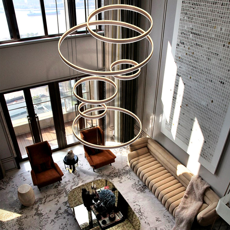 现代简约复式楼大吊灯 轻奢别墅中空挑空客厅吊灯高档个性led灯具