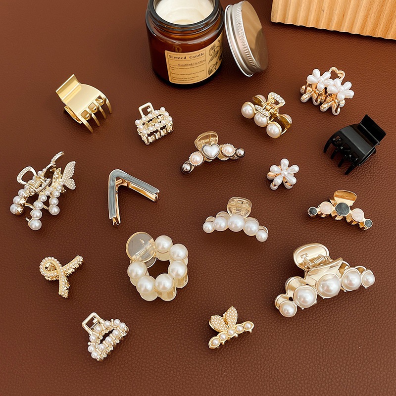 网红珍珠发夹女后脑勺小号抓夹韩式刘海发抓优雅气质鲨鱼夹头饰