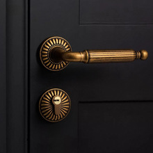 烁盾法式黄古铜卧室门锁室内门把手静音磁吸分体锁复古美式木门锁
