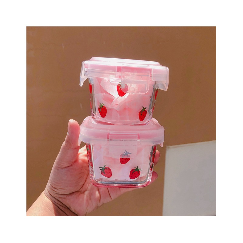 Korean Ins Style Strawberry Mini Sealed Box Cute Girl Heart Glass Dried Fruit Snack Box Small Capacity Crisper