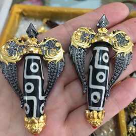 批发文玩藏式镶嵌天珠吊坠风化纹台湾工艺高油包浆镶嵌天珠男女款