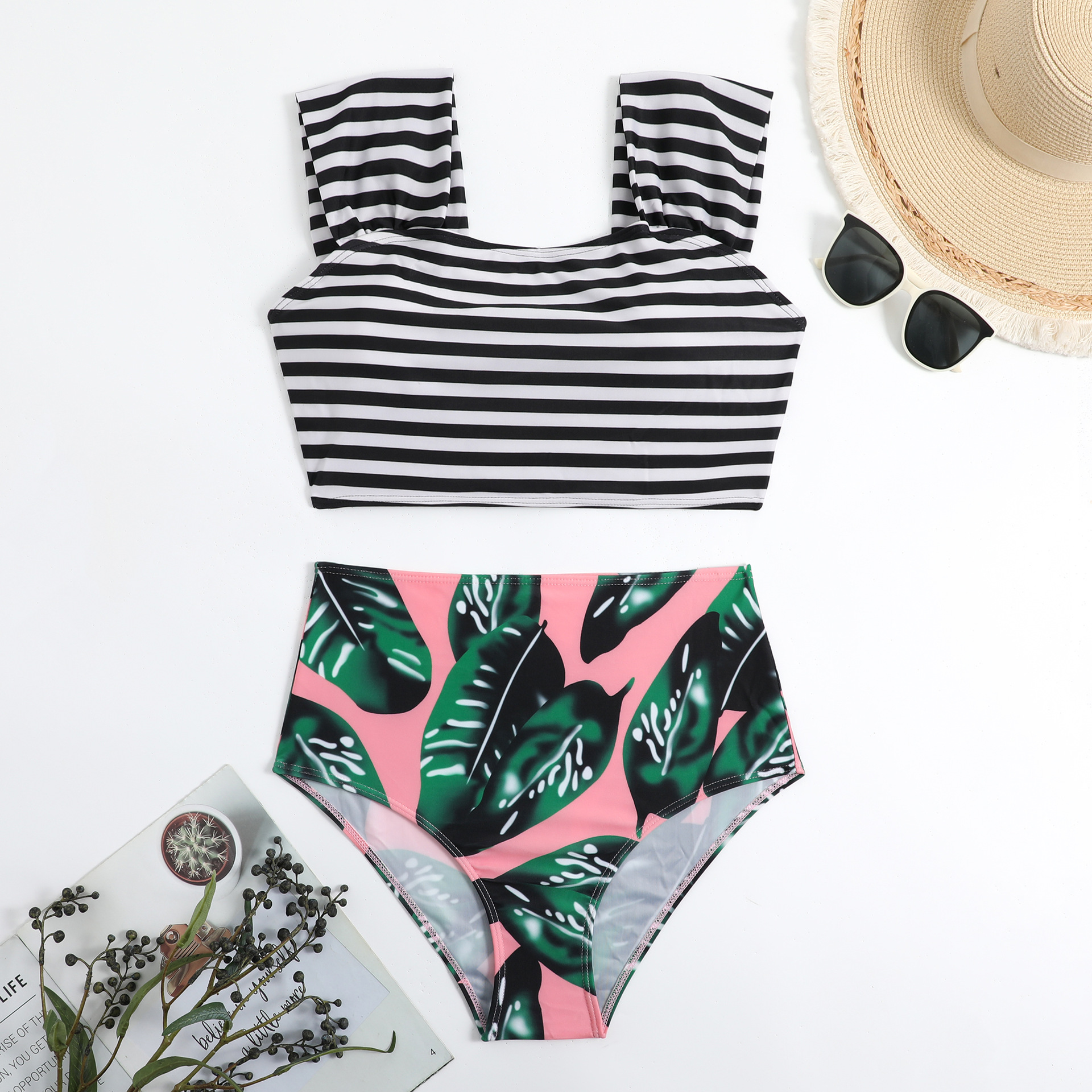 2024欧美亚马逊跨境新款比基尼印花性感高腰分体现货批发泳衣分体