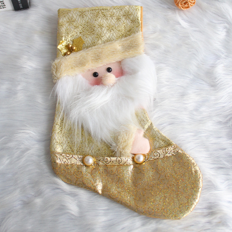 2023 New Santa Snowman Golden Christmas Stockings Christmas Tree Gift Socks Pendant Christmas Candy Bag