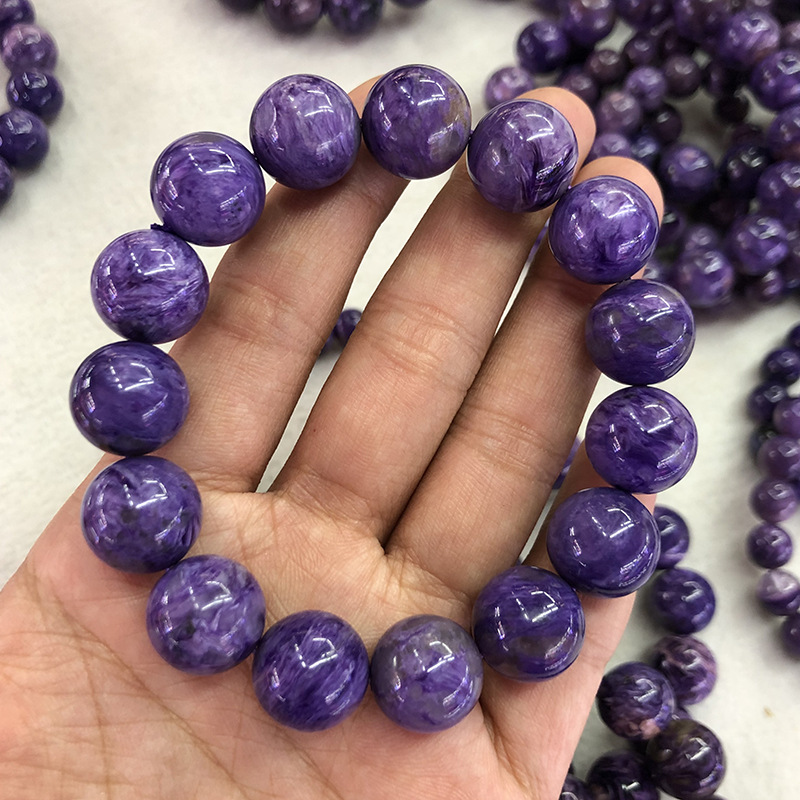 紫龙晶手链 民族风紫色水晶手链 亚马逊跨境男女款查罗石手串批发