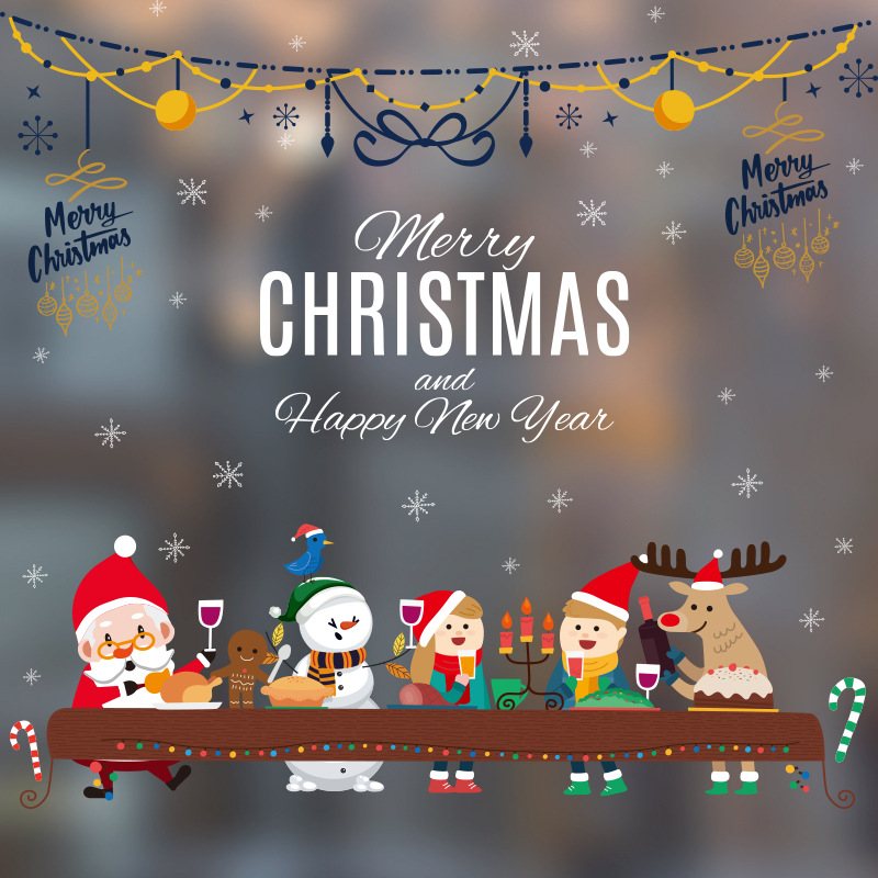 Christmas Window Stickers Christmas Decoration Static Sticker Glass Paster Seamless New Year Colorful Stickers Painting