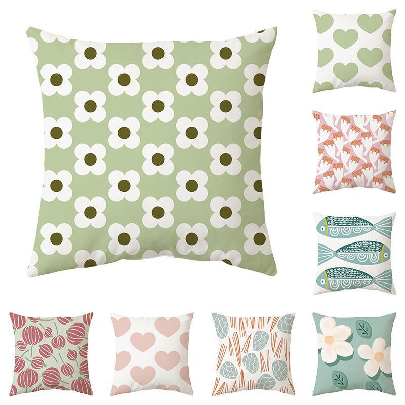 Simple Ins Style Green Heart Printed Pillowcase Fresh Pillow Elegant Sofa Removable and Washable Cushion Pillow