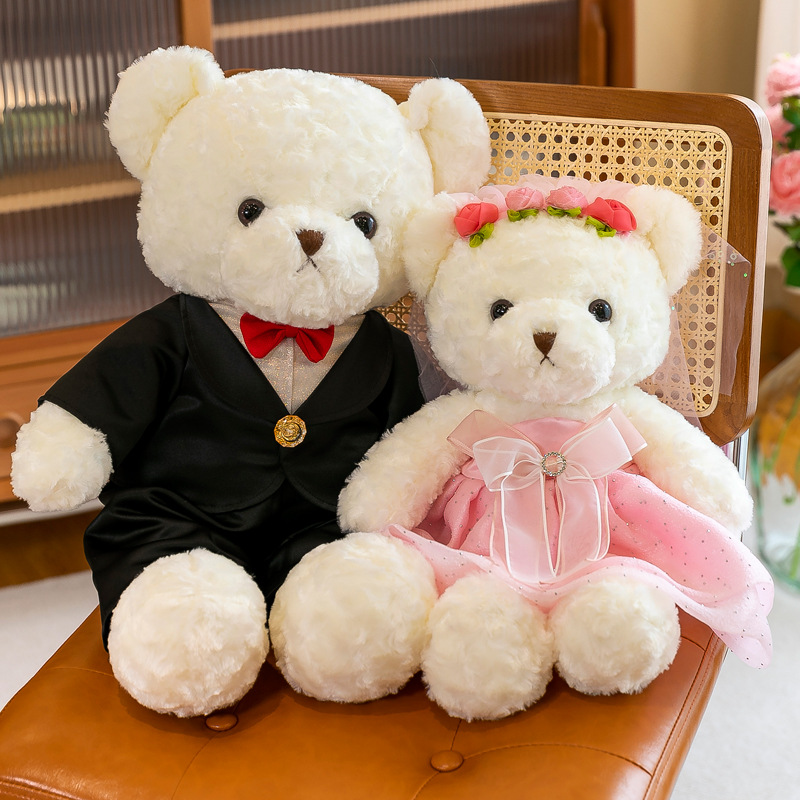 wedding doll a pair of press bed love wedding bear plush toy for girlfriend little bear doll couple wedding ceremony gift