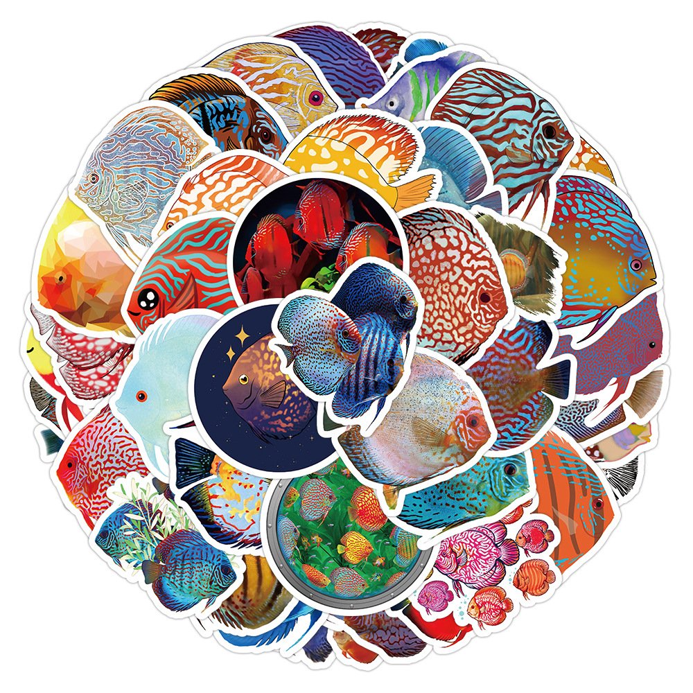 50张新款七彩神仙鱼卡通贴纸跨境 装饰行李箱手机壳汽车防水贴画