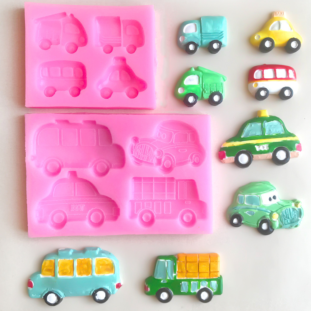 四款汽车 消防车 货车 大巴车 出租车 翻糖硅胶模具 超轻黏土模具