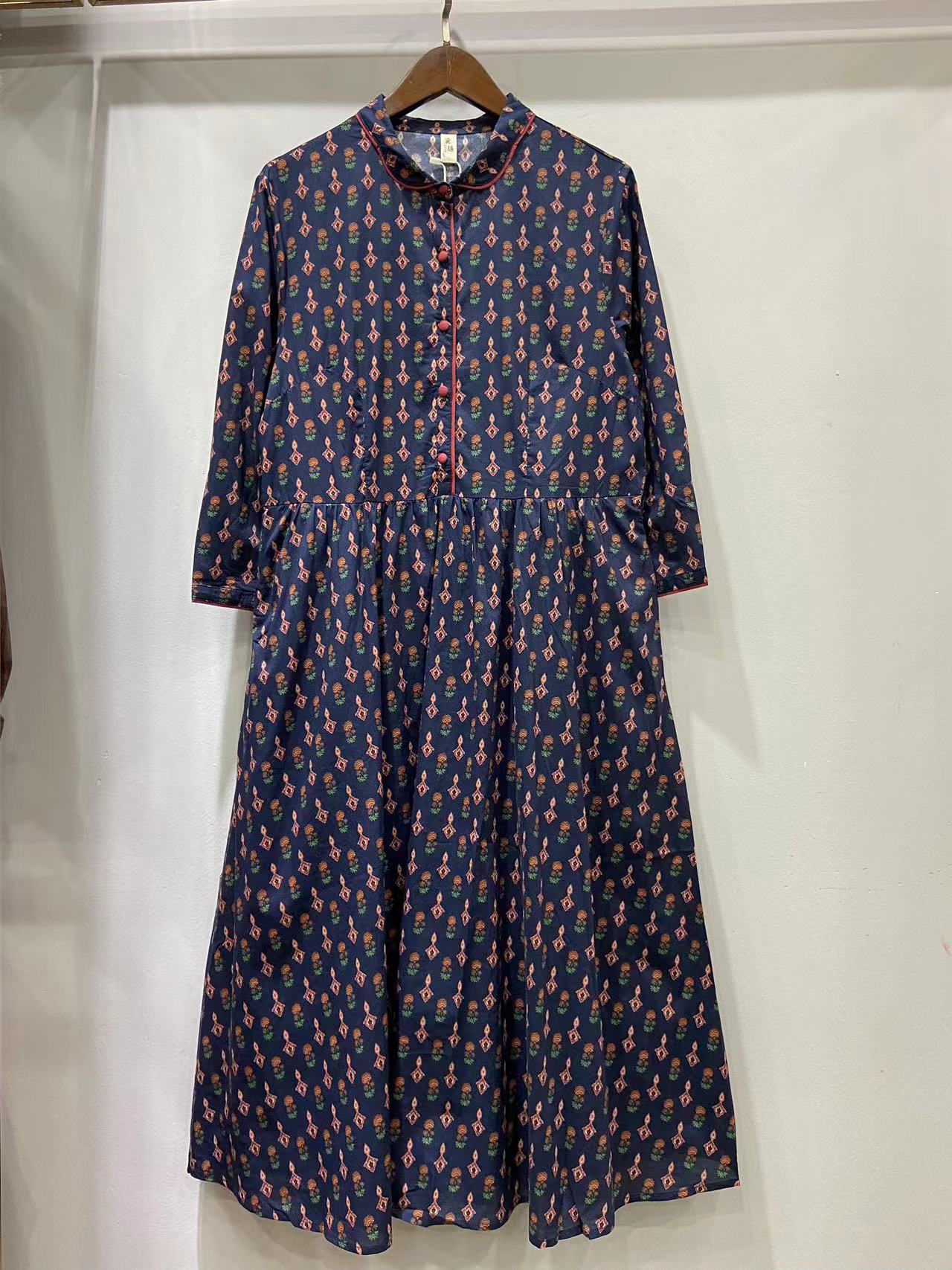 瓷语正品 品牌尾货特卖 秋装全新印花双层长袖女连衣裙 61315