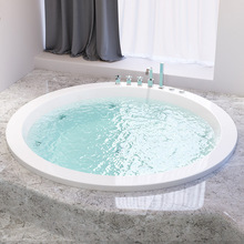 嵌入式洗澡缸圆形纯亚克力 圆型冲浪按摩恒温加热浴缸木纹色边框