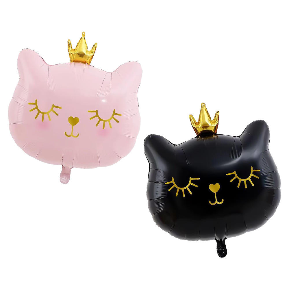 新款皇冠猫铝膜气球 黑色粉色猫咪气球 儿童生日成人派对聚会装饰