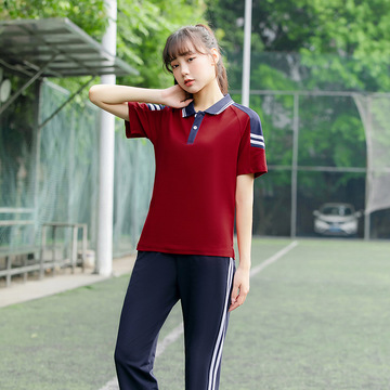 中学生夏季校服短袖长裤套装集体服初中生运动会团体服高中毕业服