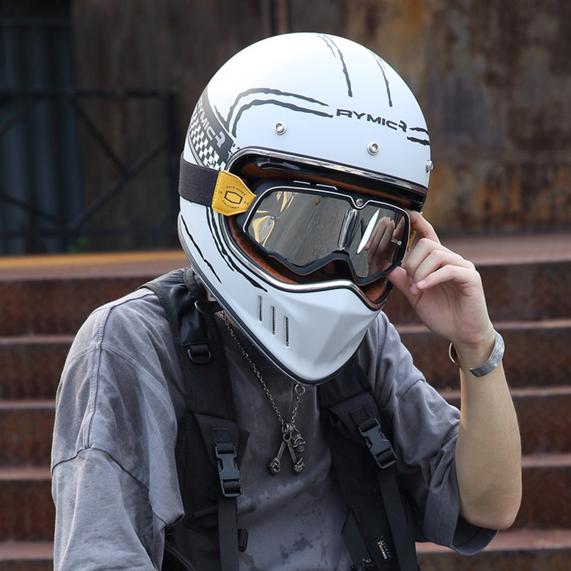 机车网rymic摩托车复古头盔覆式全盔电动车男女个性酷四季安全帽