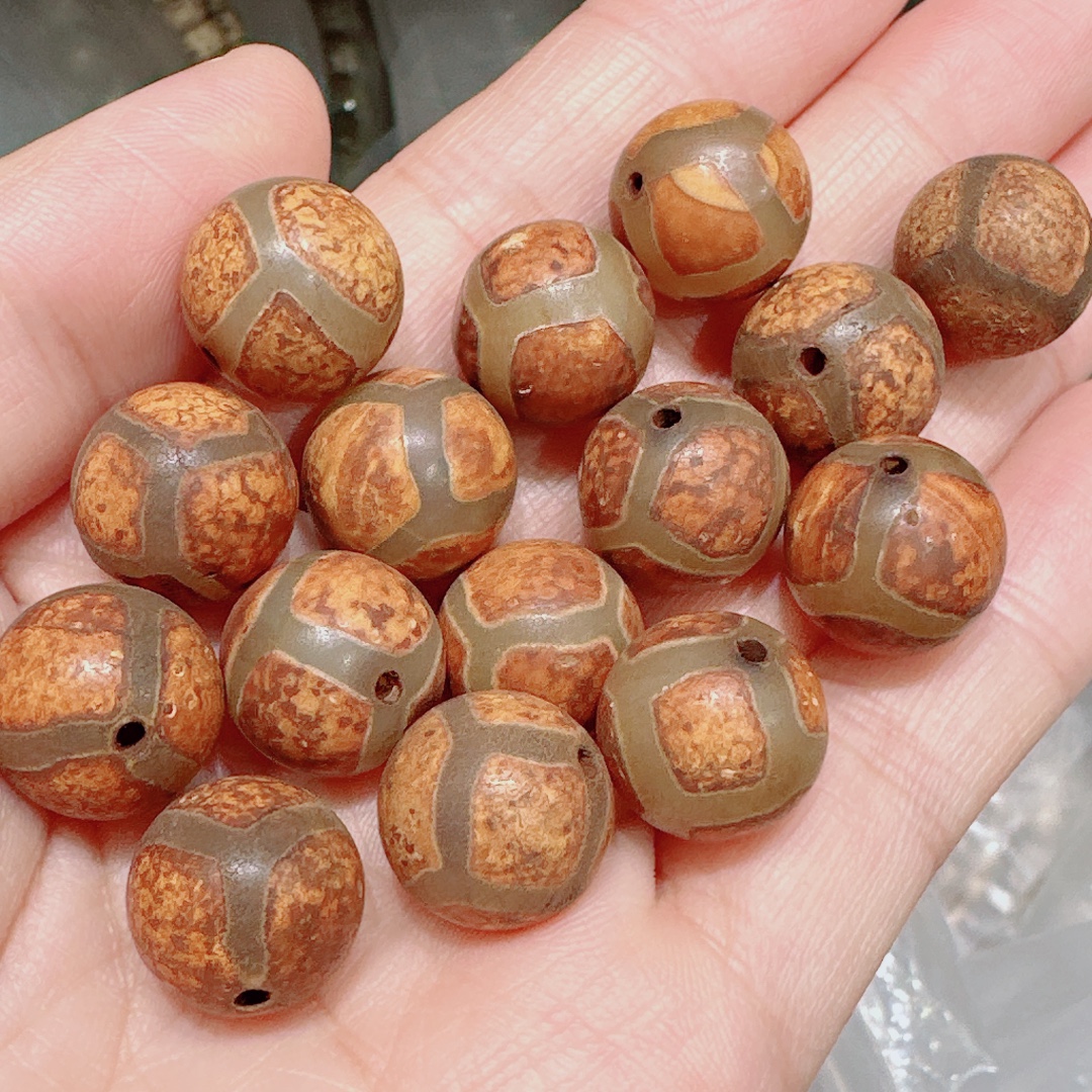 藏式天眼三眼天珠老玛瑙圆珠文玩佛手工手串饰品配饰配件散珠