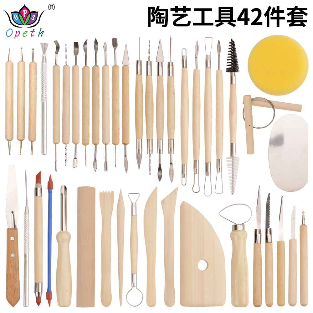 cross-border wooden clay pottery knife 42-piece soft clay carving 6-piece clay wooden rod clay tool set