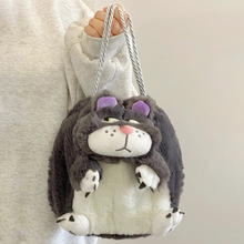 小红书路西法猫玩偶斜挎包束口袋毛绒单肩包搞怪猫咪包包抽绳包