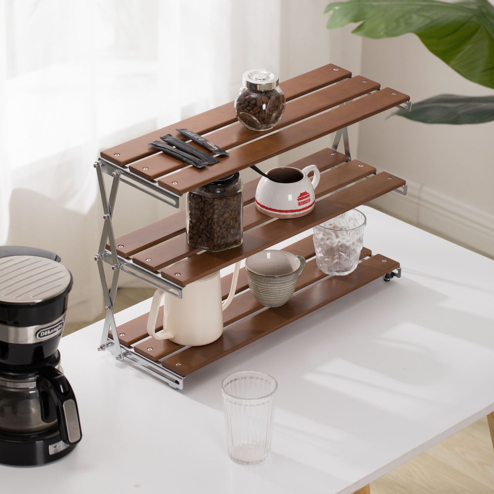 露营便携式置物户外架餐桌收纳架露营可折叠置物架咖啡收纳架子