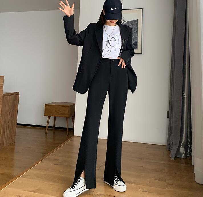前开叉裤子女春秋女装2022年新款高腰直筒垂感拖地西装阔腿裤长裤