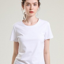 夏季新疆棉80支双面丝光棉短袖t恤女白色圆领V领桑蚕丝宽松半袖