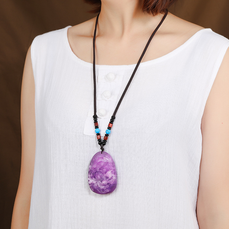 复古仿紫蜜蜡长款毛衣链简约百搭项链女时尚吊坠挂件民族风配饰品