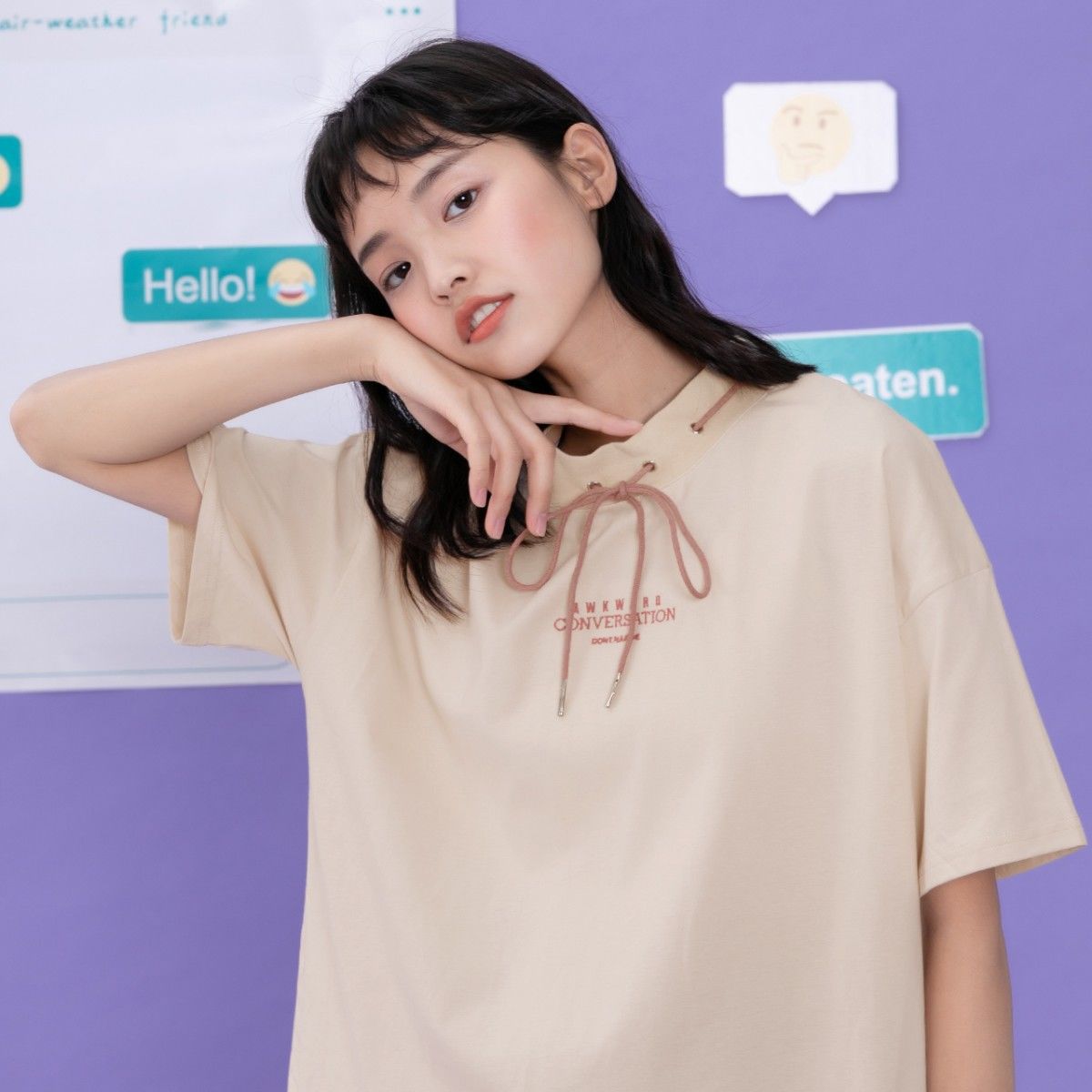 港风上衣雾霾蓝古着感少女t恤夏短袖女2020新款宽松学生韩版潮