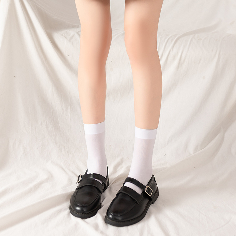 Summer Thin Velvet Calf Socks Japanese College Style Black and White Solid Color Knee Socks Long Silk Stockings JK Uniform Socks