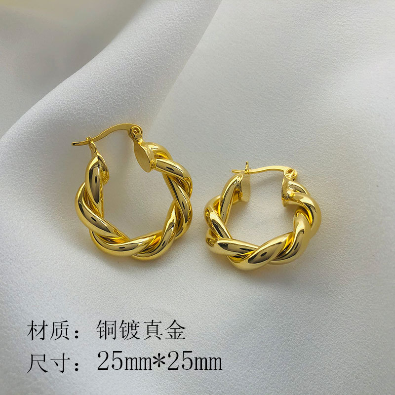 Simple Fashion Ear Clips Cold Style Geometric round Pin Buckle Earrings Copper Plated Gold Color Retaining Earrings