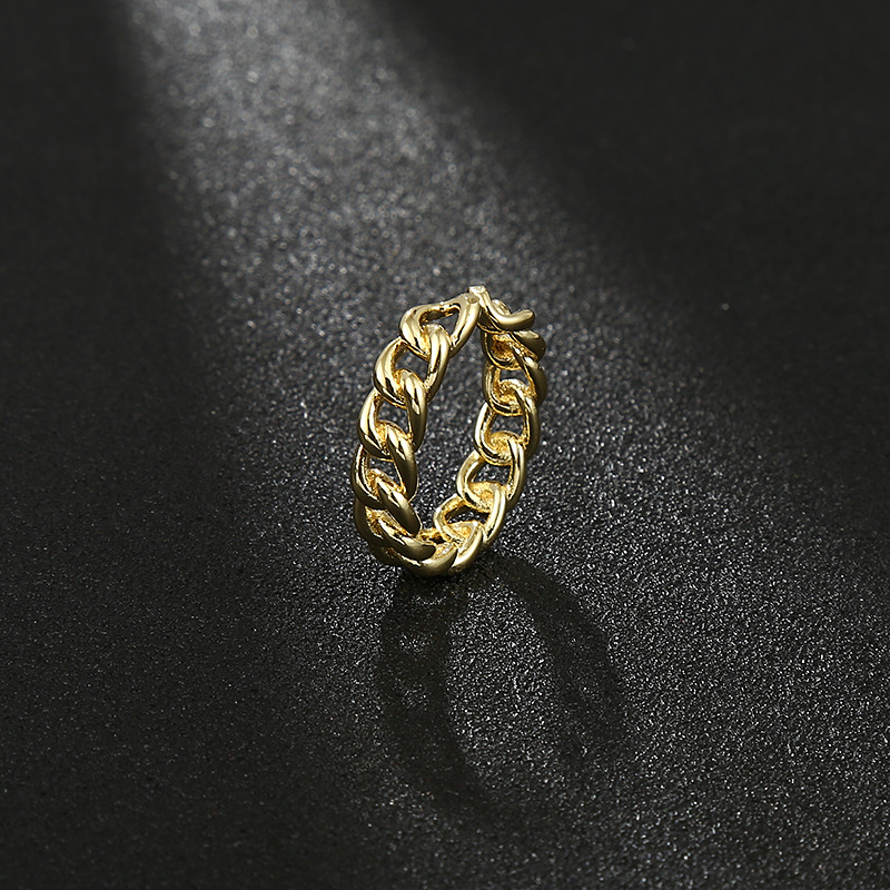 ins 欧美新款古巴链光面戒指潮流男女指环尾戒嘻哈街头个性配饰品