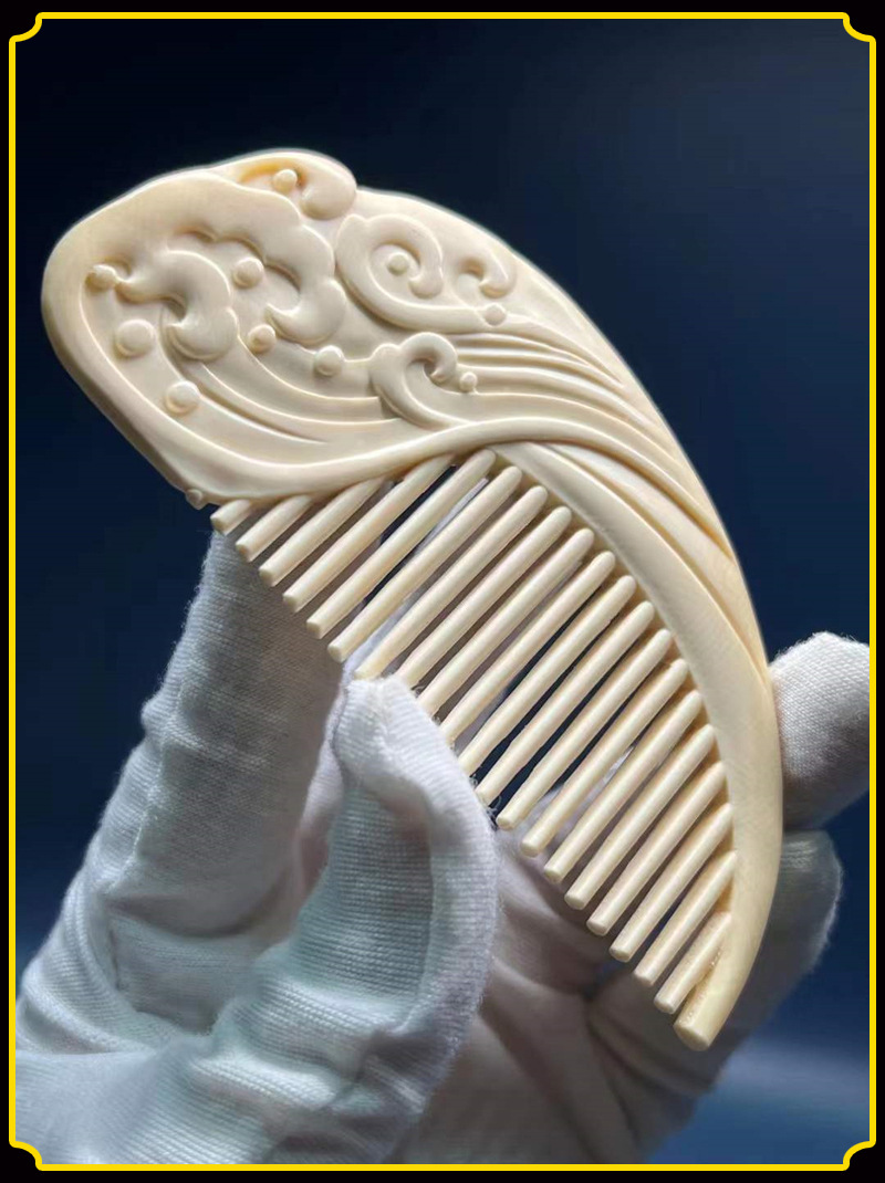 猛犸象牙牙雕梳子浪花美人梳 猛犸牙保真高品质收藏送礼