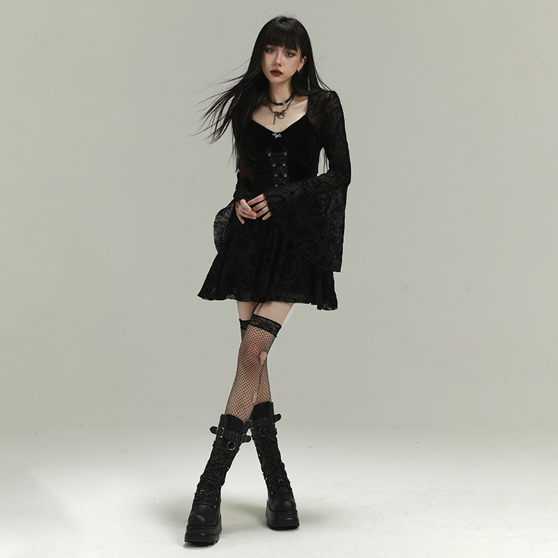 万圣节服装女成人大人服饰暗黑系哥特风黑色连衣裙子cosplay角色