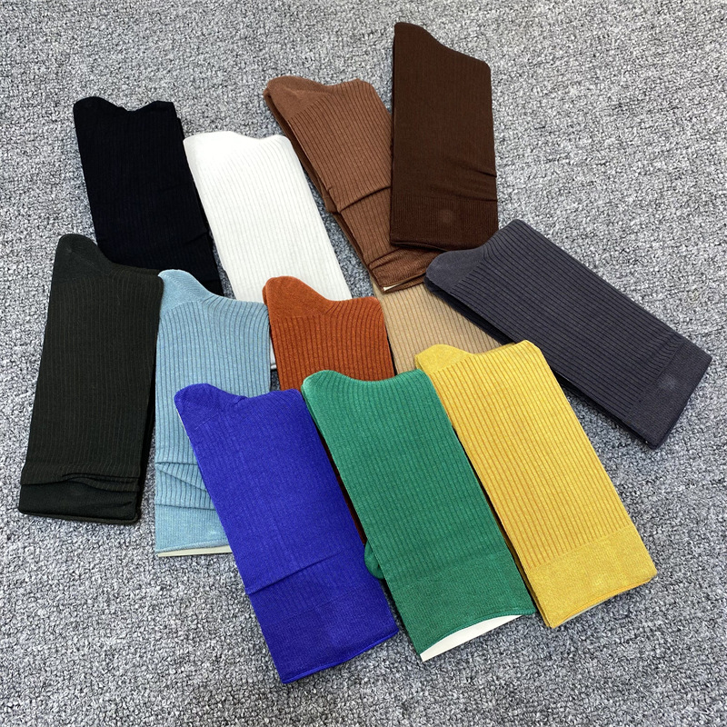 Large Silk Towel Sd2189 Super Soft Bunching Socks Tube Socks Thin European Goods Socks Solid Color Vertical Stripes Color Trendy Socks Calf Socks