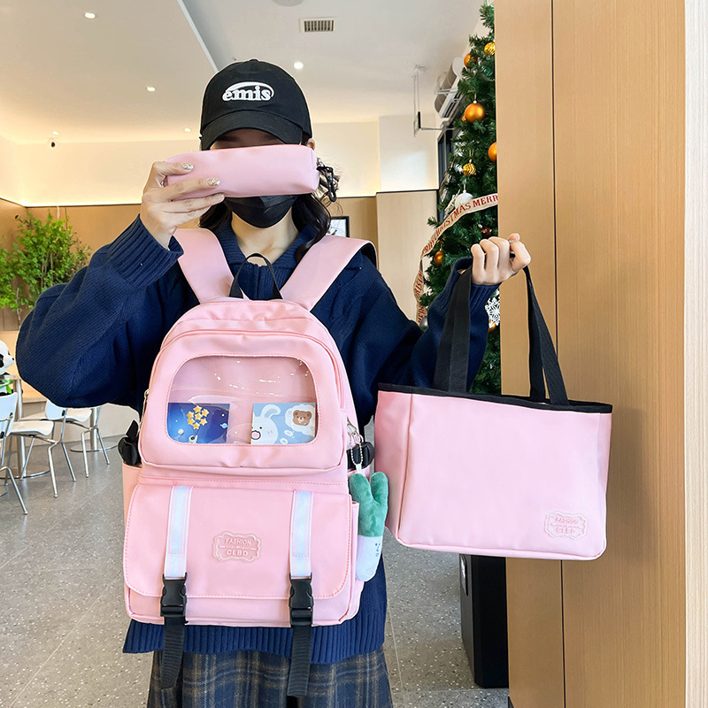 可爱百搭透明少女心双肩包高颜值初中生书包女 韩版ins日系手提包