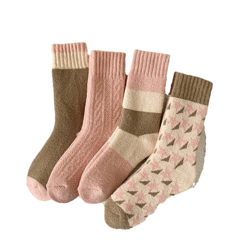 Wool Socks Thick Socks Women's Winter Fleece-lined Super Thick Thermal Women's Mid-Calf Northeast Winter Extra Thick Cashmere Cotton Socks