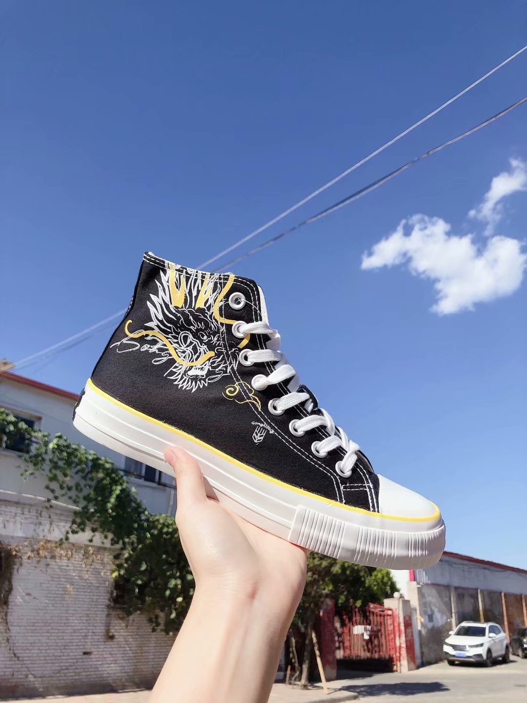 工农男女情侣款高帮帆布鞋中国龙刺绣图案1212 1107