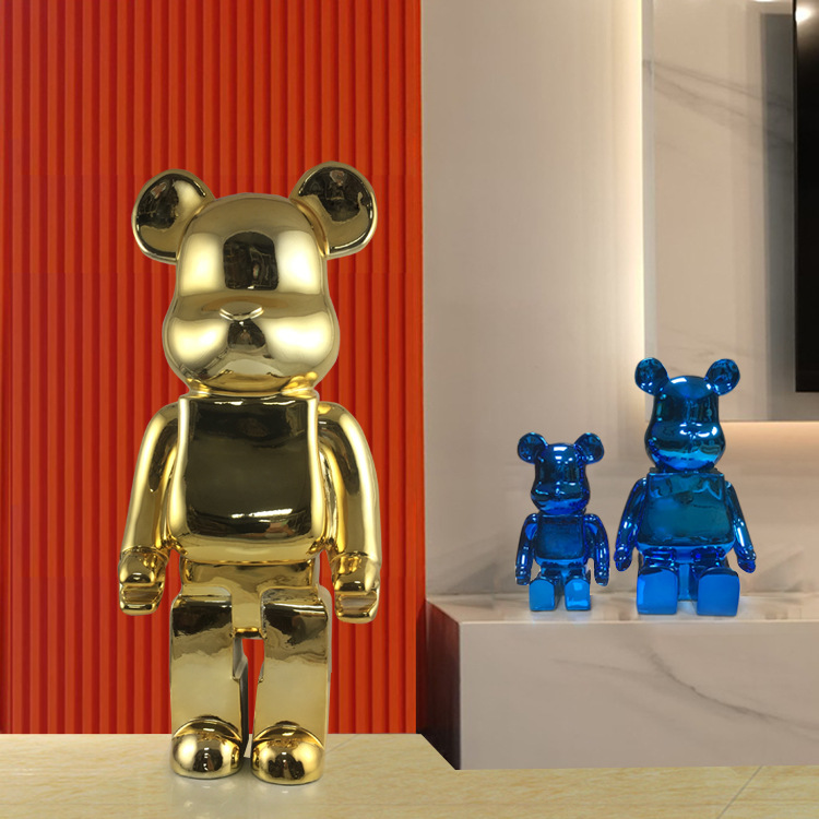 网红暴力熊公仔电镀卡通玻璃钢雕塑店铺家居客厅落地潮品装饰摆件