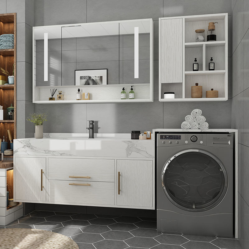 【支持】岩板洗衣机一体柜阳台浴室柜智能洗手盆台柜组合伴侣