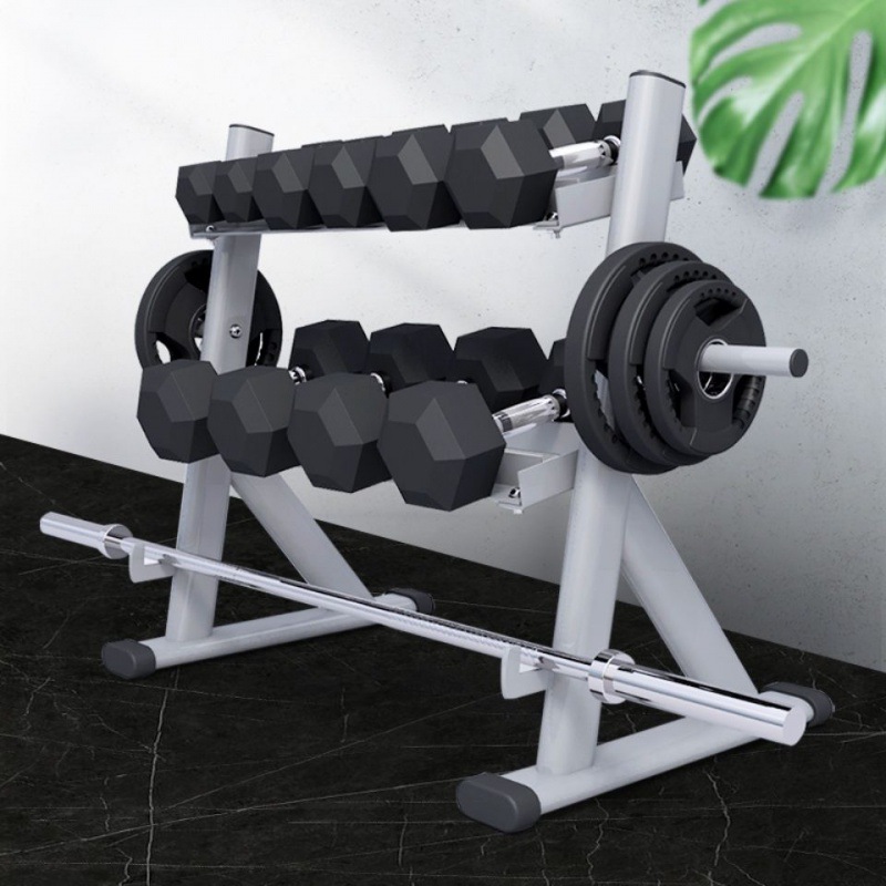 杠铃架子家用双层哑铃架两层存储架双层储物杆杠铃片收纳存储架