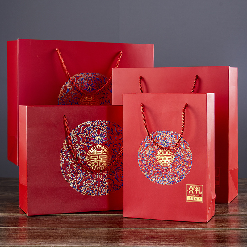 红色手提袋结婚纸袋大号回礼礼品袋婚庆用品大容量喜糖盒手拎袋子