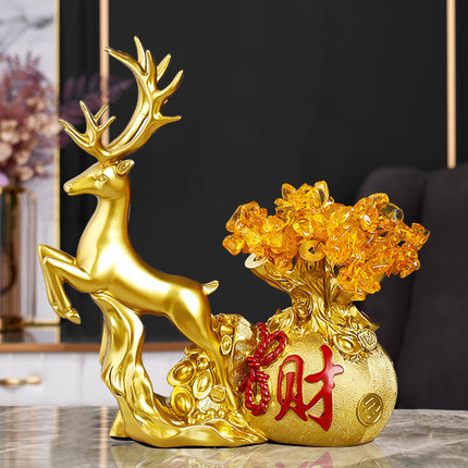 发财鹿发财树摆件轻奢玄关装饰品乔迁开业礼品一生有财有鹿(路)