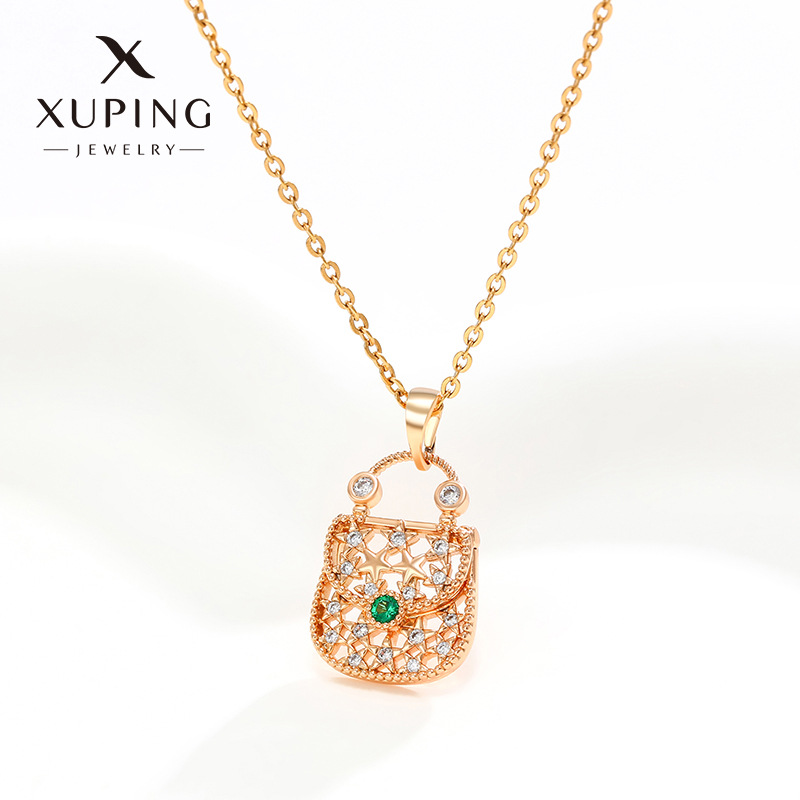 xuping jewelry cross-border european and american new women‘s bag pendant necklace women‘s alloy gold-plated hollow handbag pendant