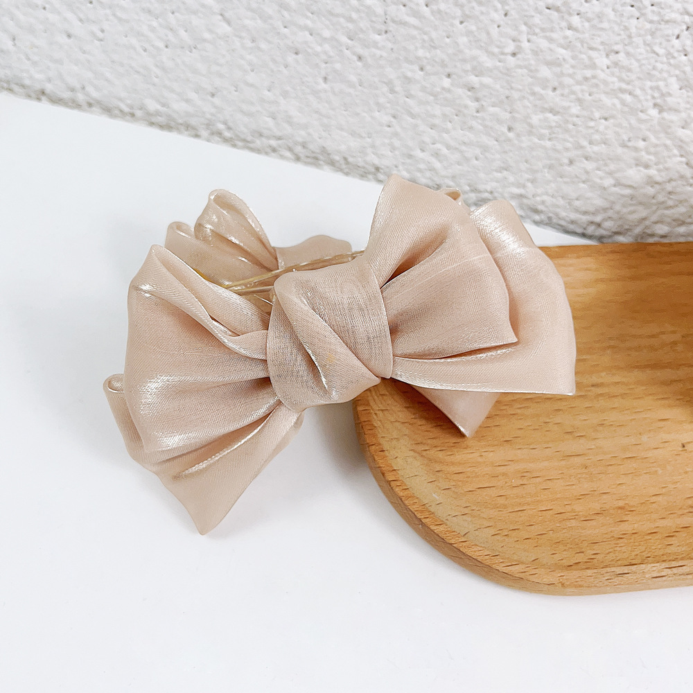 Cute Sweet Mercerizing Satin Surface Pearlescent Knot Big Bowknot Grip Back Head Shark Clip Princess on the Run Top Clip Hair Accessories