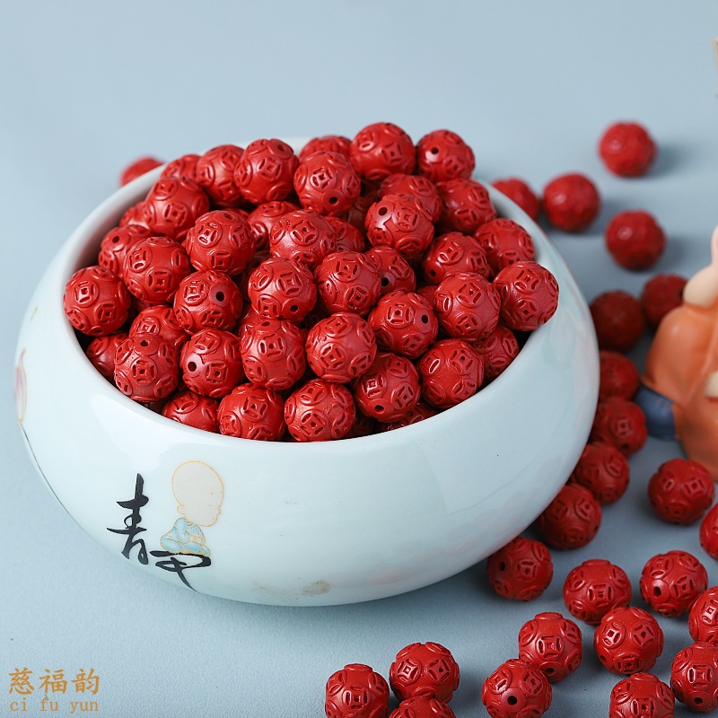 天然高含量水飞砂散珠精品红砂钱币圆珠diy朱砂散珠批发手链饰品