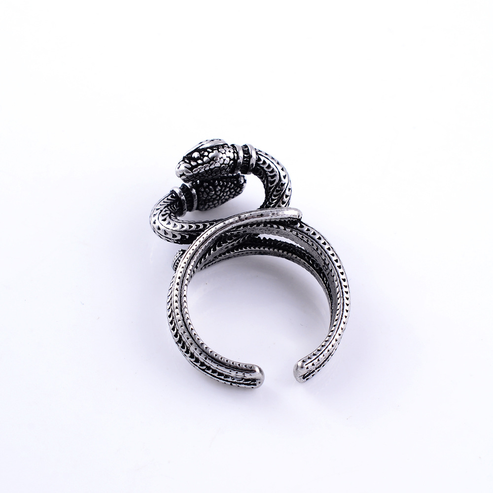 欧美跨境时尚复古眼镜双头蛇戒指 gsrden系列缠绕灵蛇男士开口戒